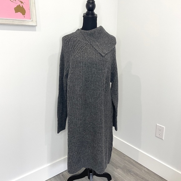 Treasure & Bond Gray Folded Neck Long Sleeve Sweater Dress - Picture 3 of 10